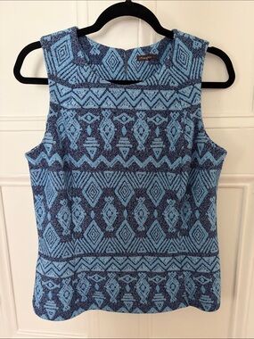 Blue Ikat Diamond Patterned Sleeveless Tank Top by J MnLaughlin Large